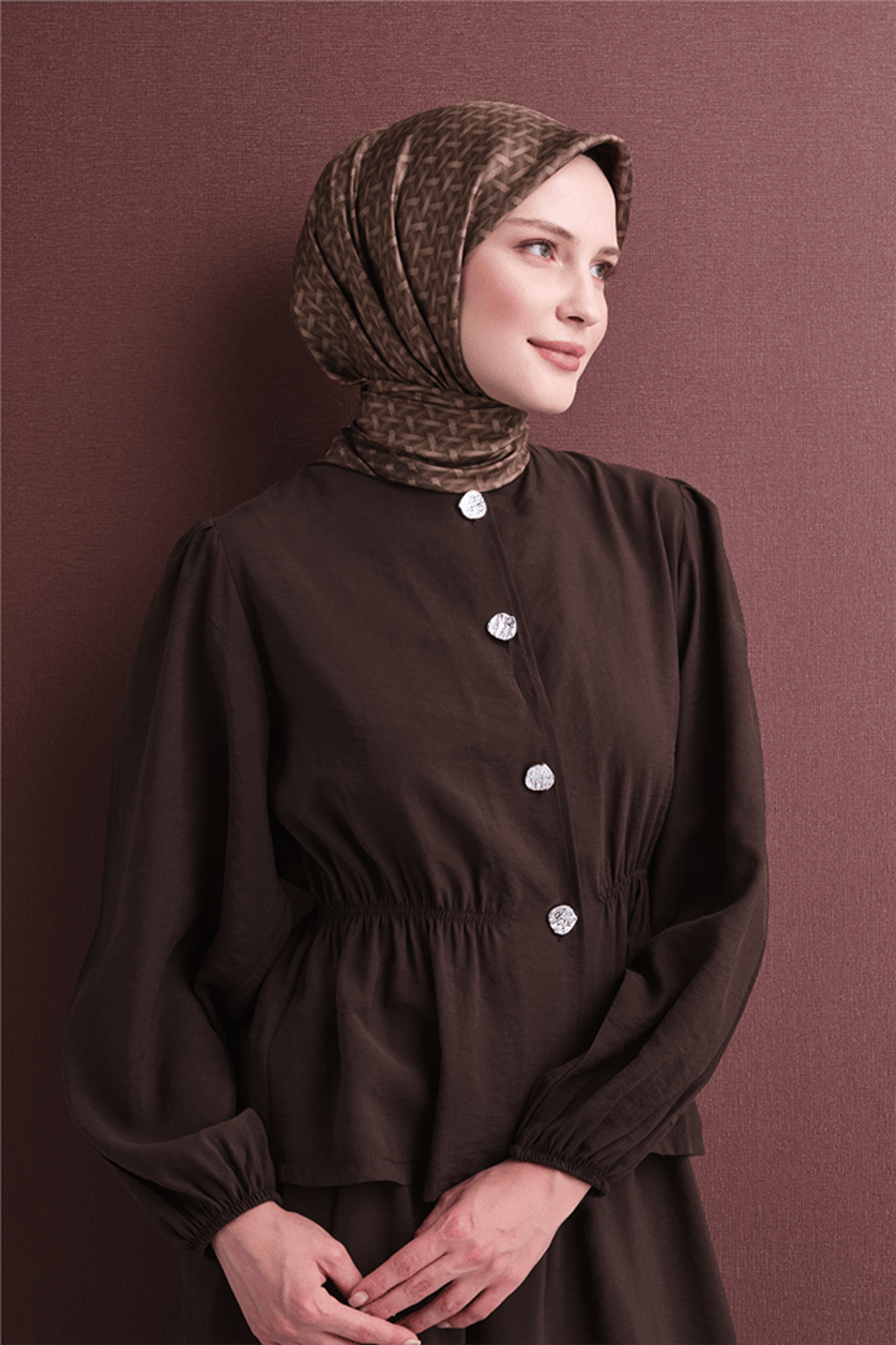 Armine Twill Pure Silk Scarf 26k9622 Coffee