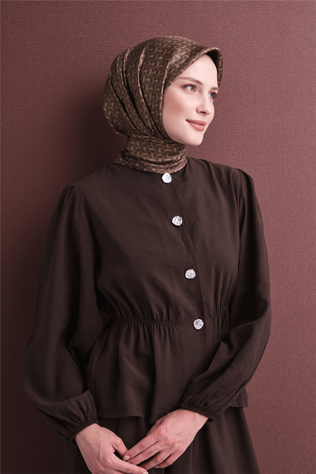 Armine Twill Pure Silk Scarf 26k9622 Coffee