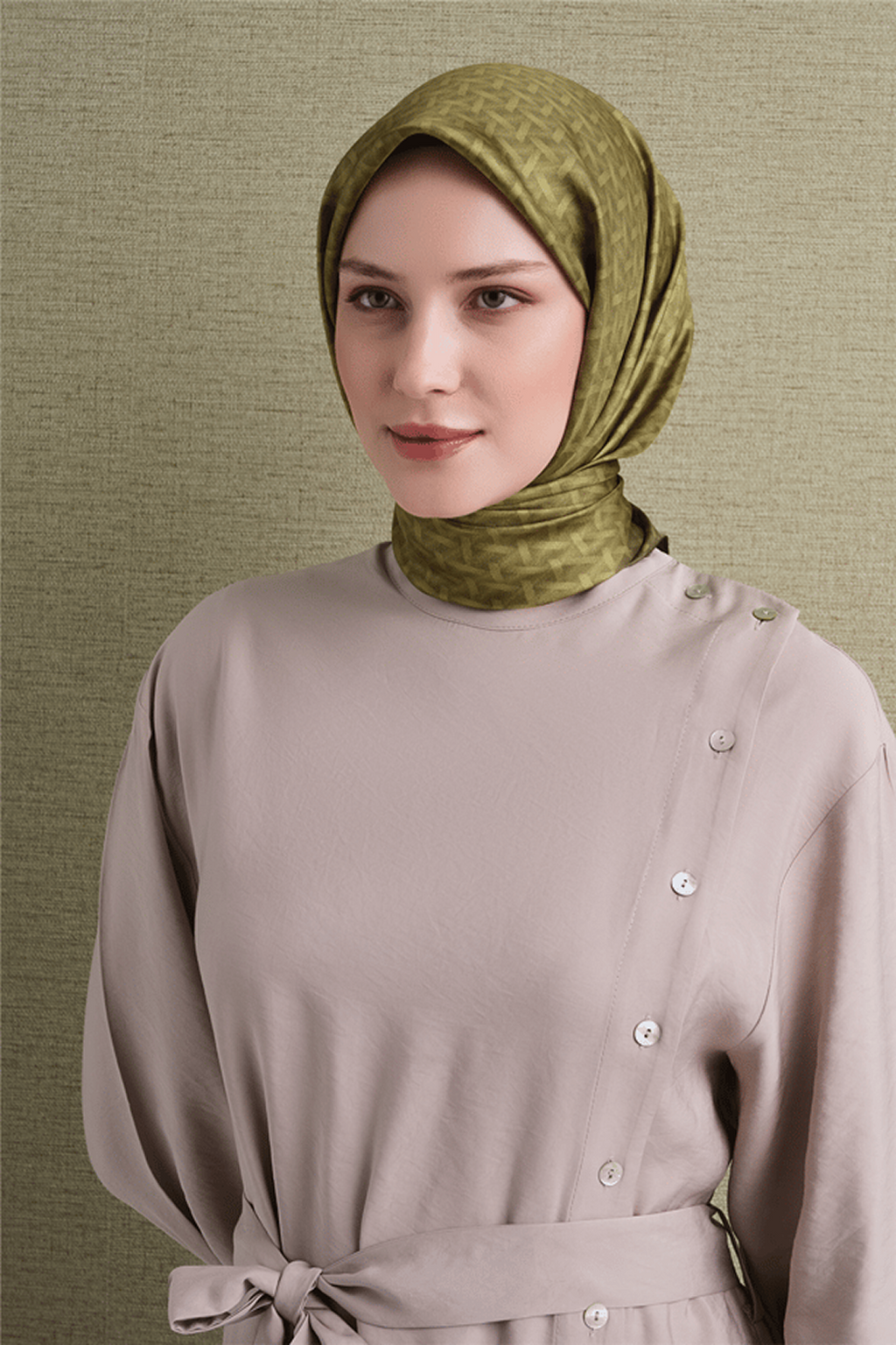 Armine Twill Pure Silk Scarf 26k9622 Olive Green