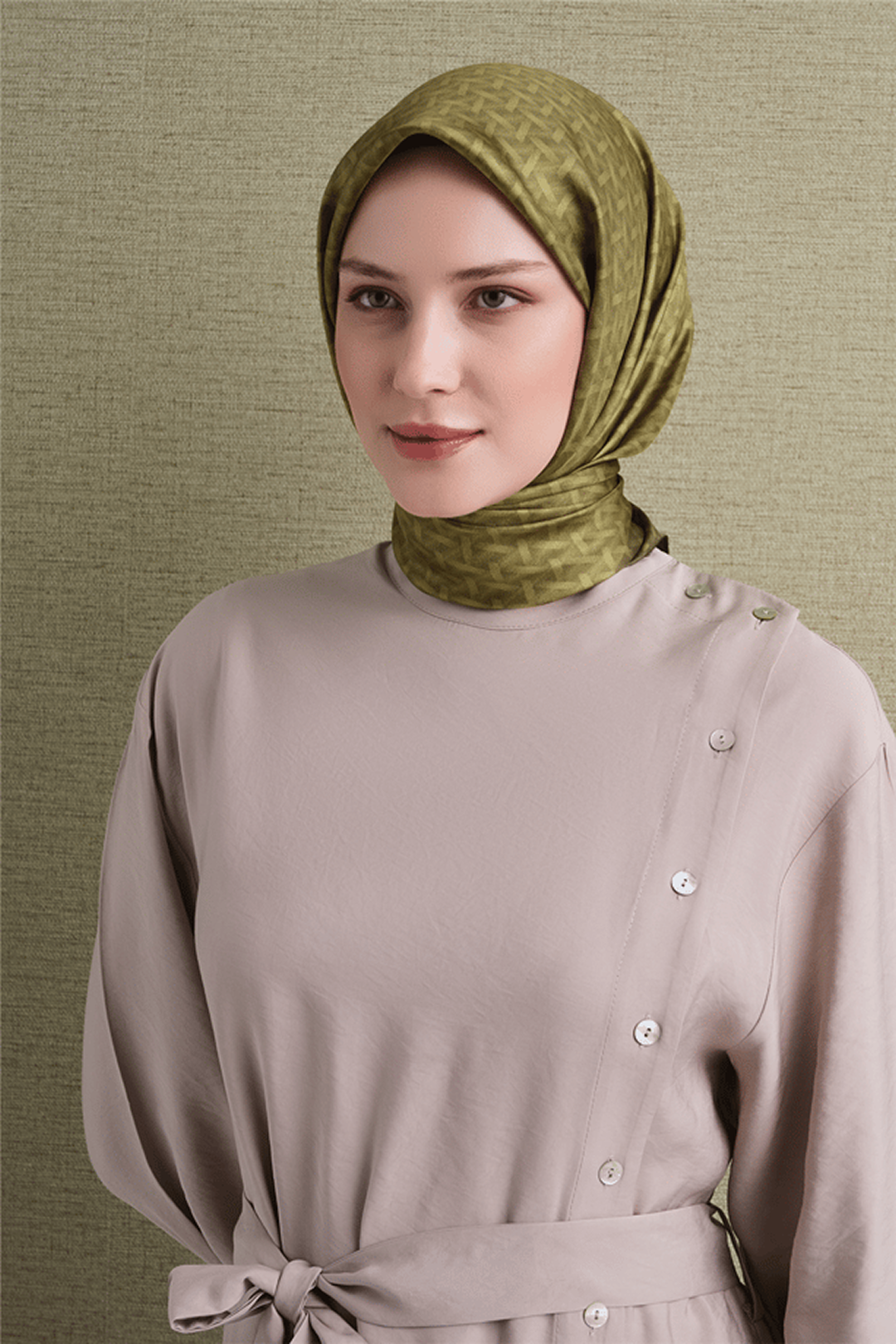 Armine Twill Pure Silk Scarf 26k9622 Olive Green