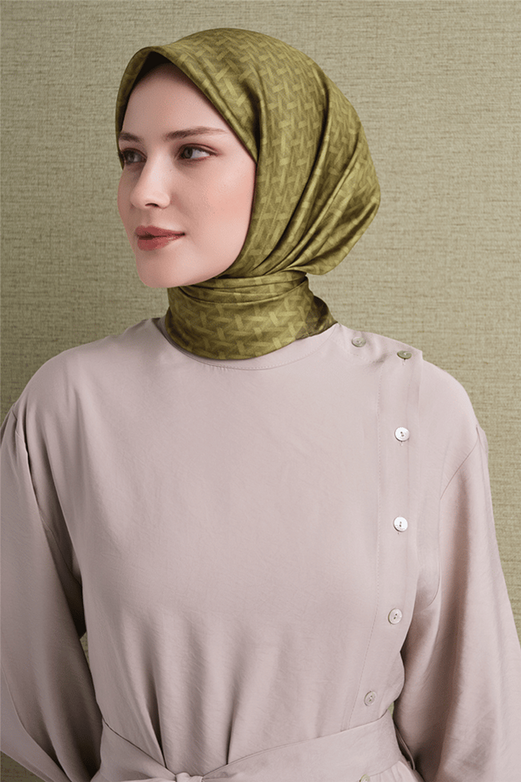 Armine Twill Pure Silk Scarf 26k9622 Olive Green