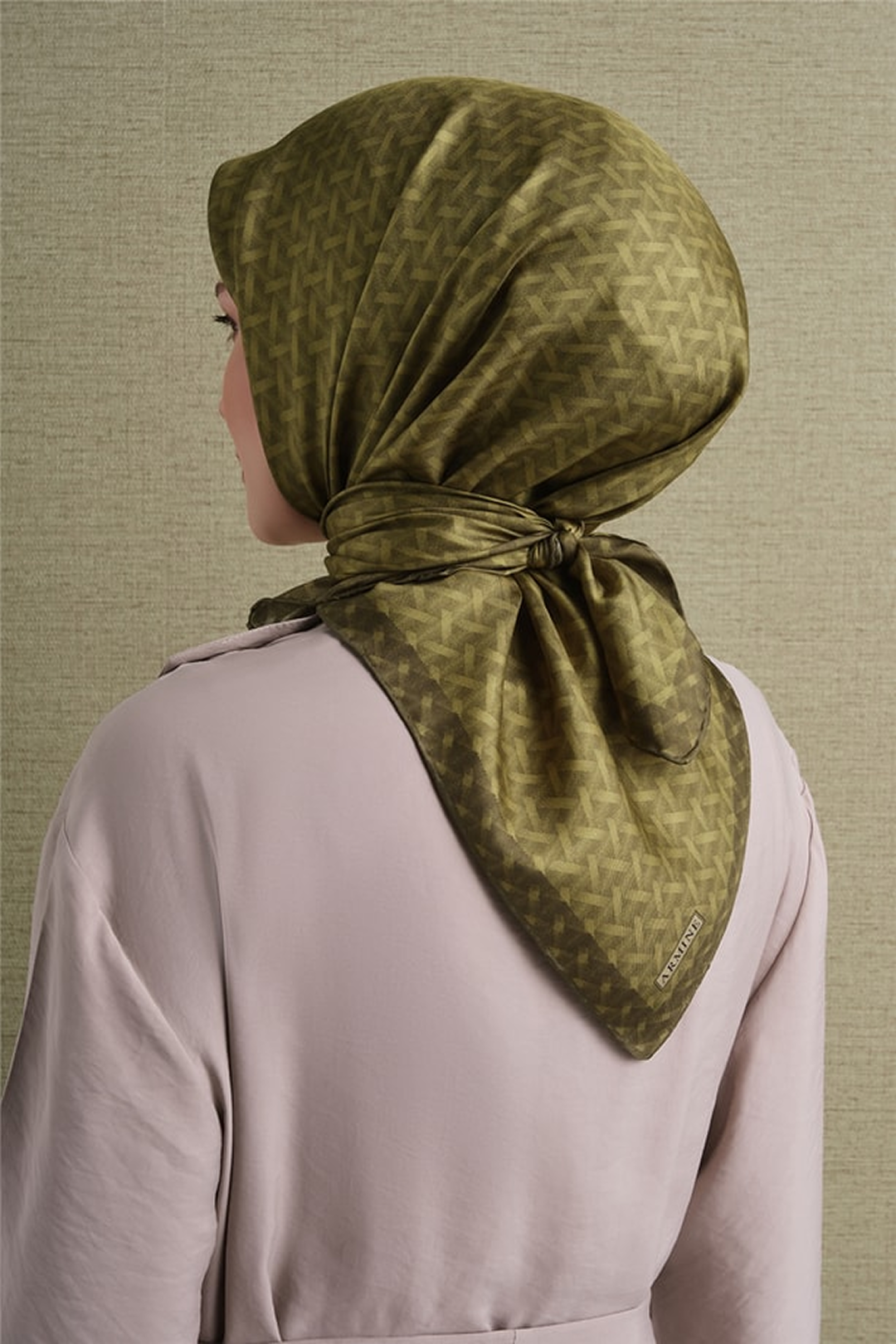 Armine Twill Pure Silk Scarf 26k9622 Olive Green