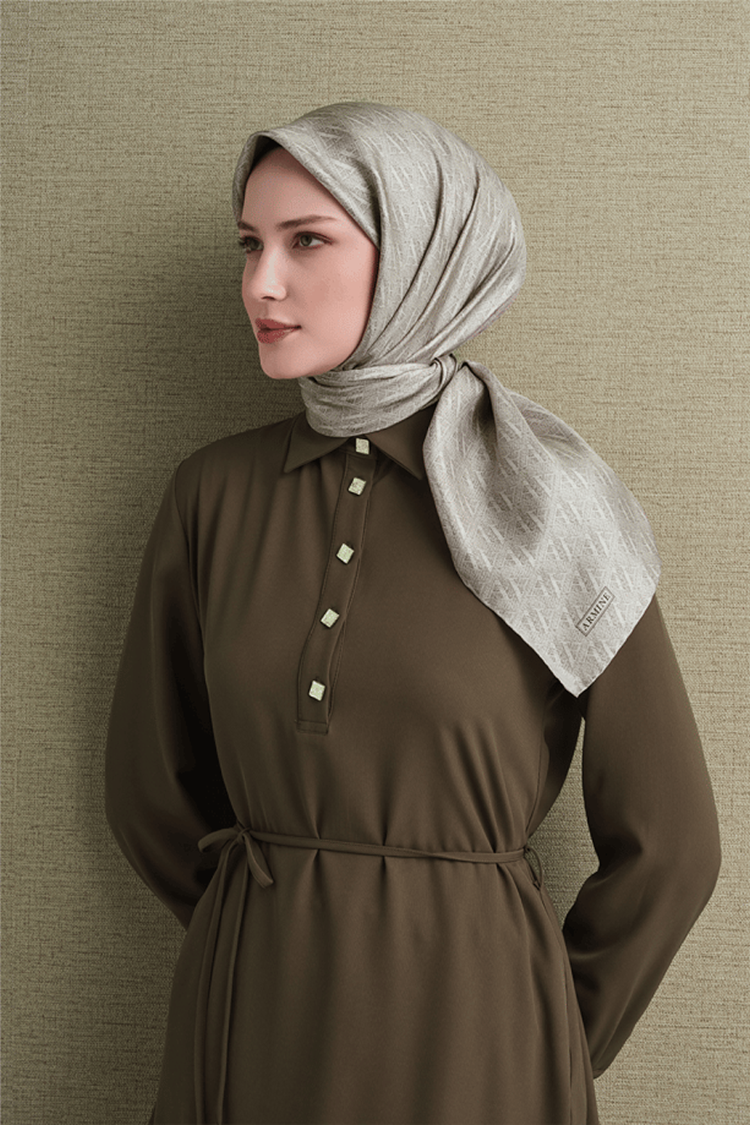 Armine Twill Pure Silk Scarf 26k9625 Stone Color