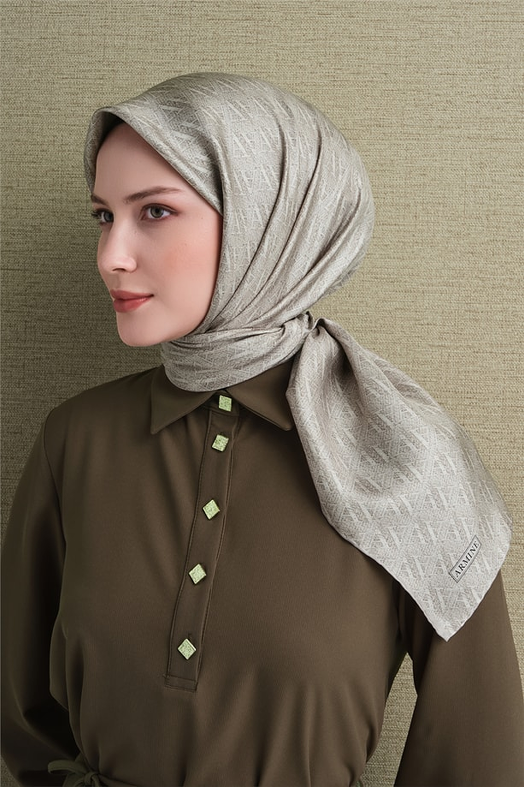 Armine Twill Pure Silk Scarf 26k9625 Stone Color