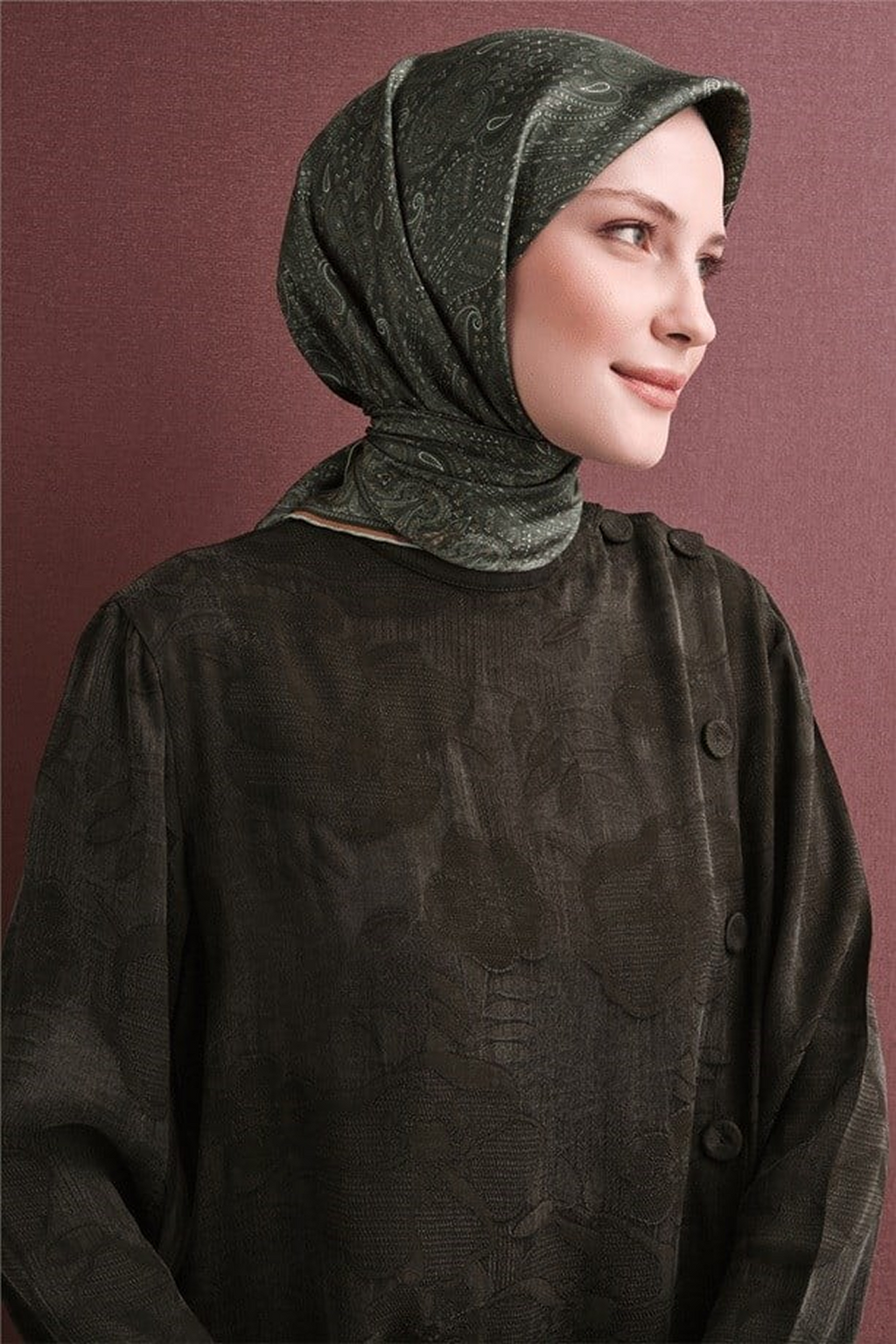 Armine Twill Saf İpek Eşarp 26k9631 Haki Yeşil