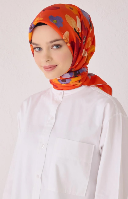 Belli 24 Kış İpek Eşarp-8 Turuncu