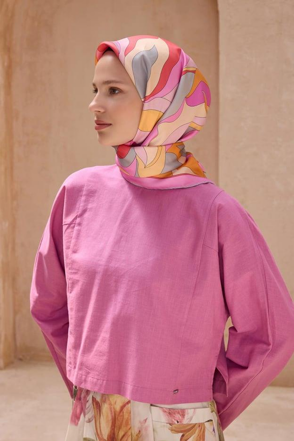 Belli 25 Yaz İpek Eşarp-13 Pembe