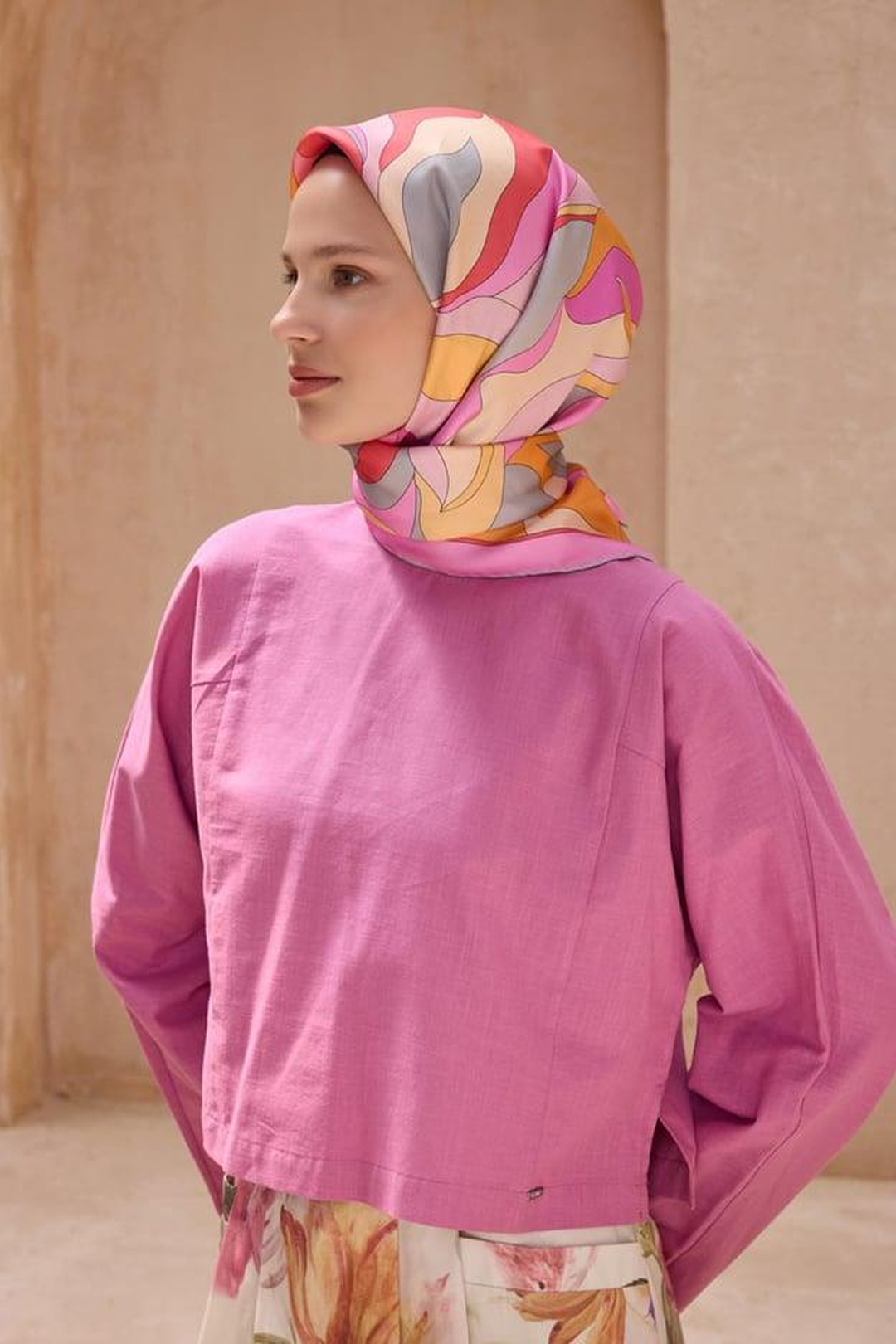 Belli 25 Yaz İpek Eşarp-13 Pembe