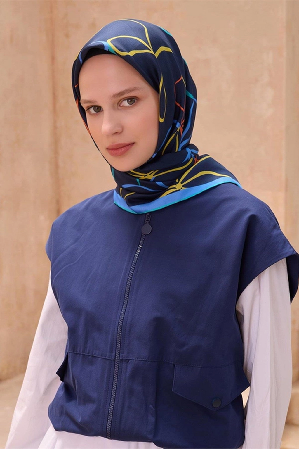 Belli 25 Yaz İpek Eşarp-9 Lacivert