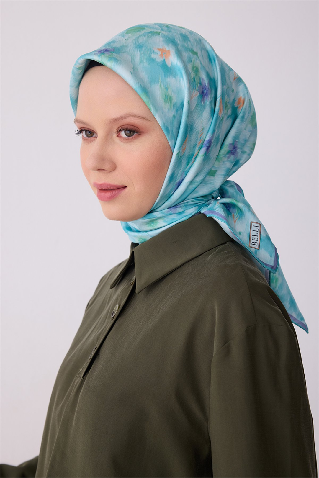 Belli 26y İpek Eşarp -8 Turkuaz
