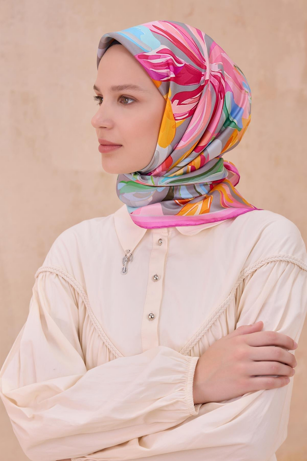Belli Nostarji 4107 İpek Twill Eşarp Fuşya