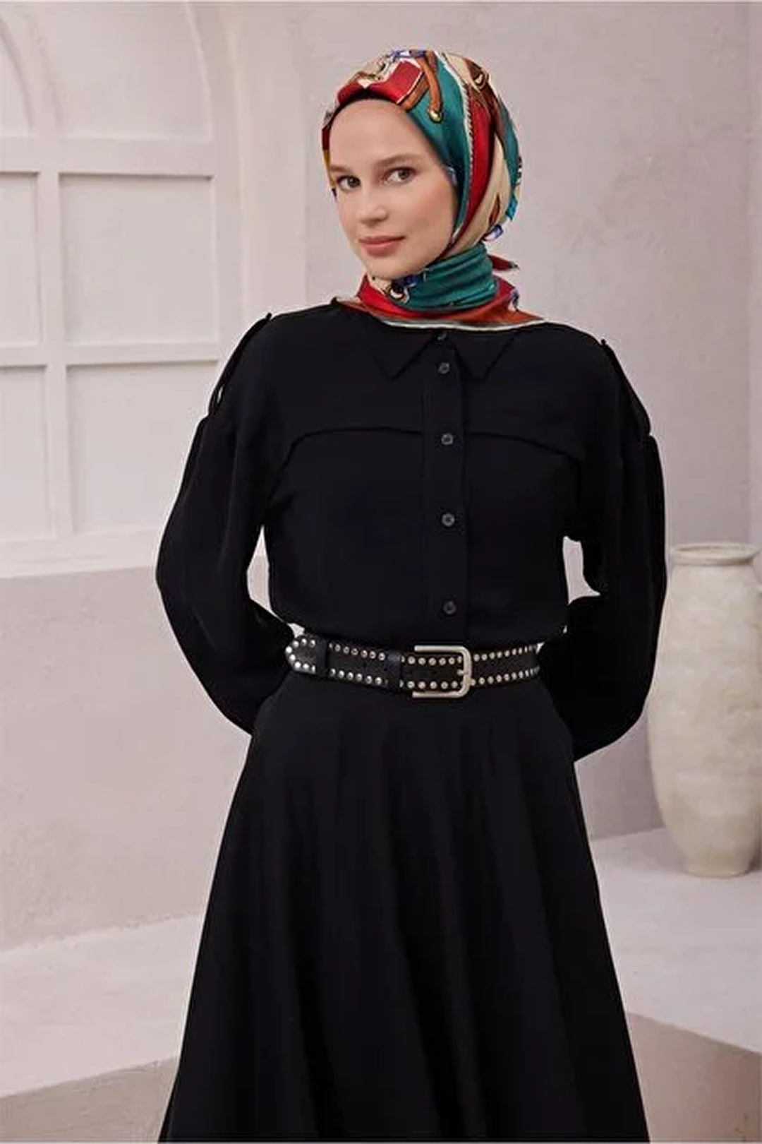 Belli Nostarji 4205  İpek Twill Eşarp Petrol Yeş