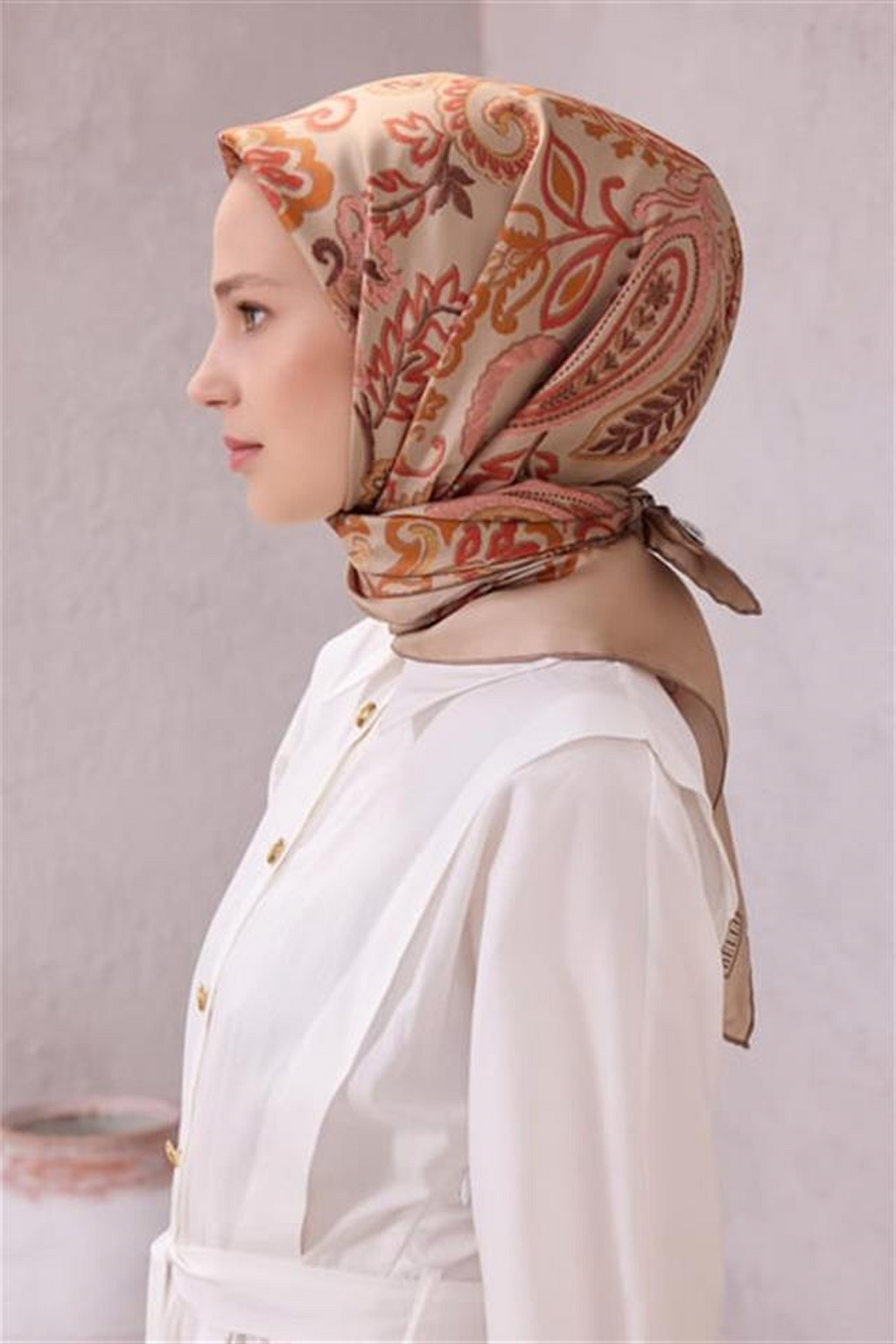 Belli Nostarji 4207 Saf İpek Twill Eşarp Camel