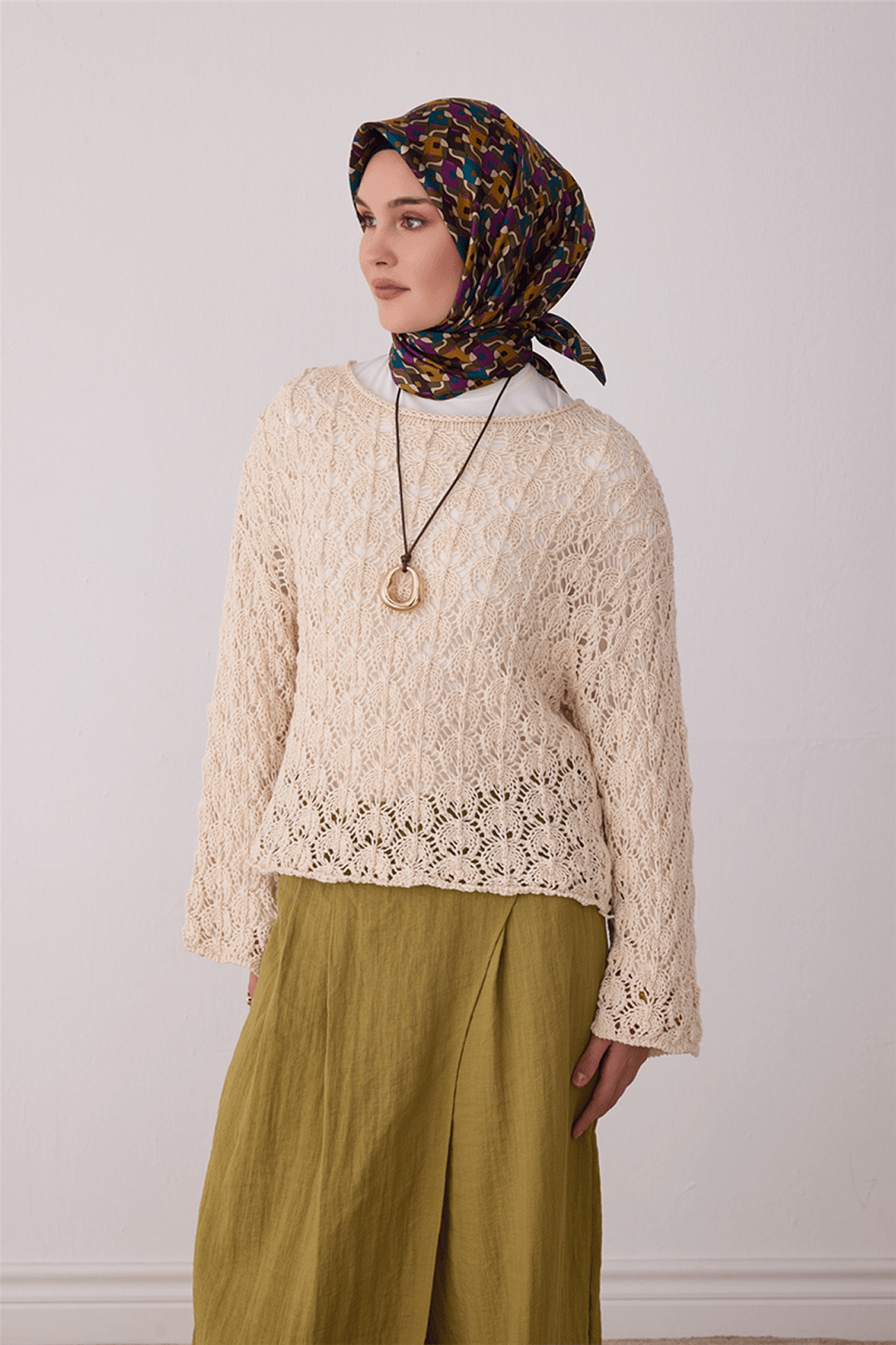 Belli Saf İpek Twill Eşarp 26k4402 Haki Yeşil