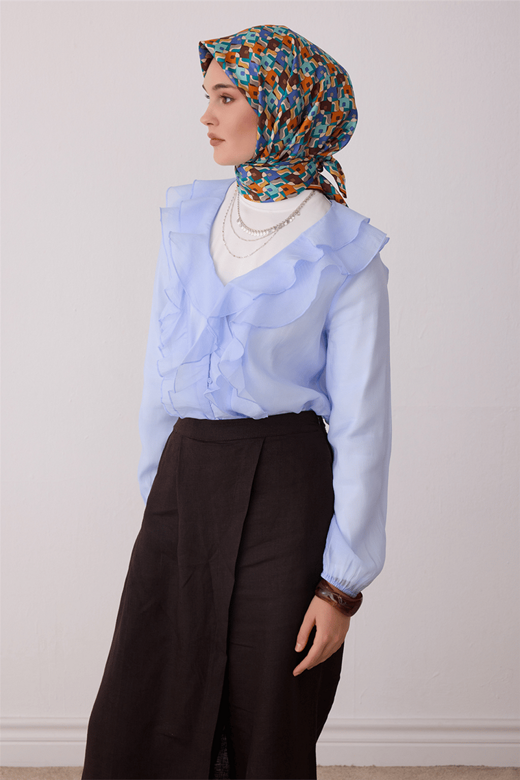 Belli Saf İpek Twill Eşarp 26k4402 Mavi