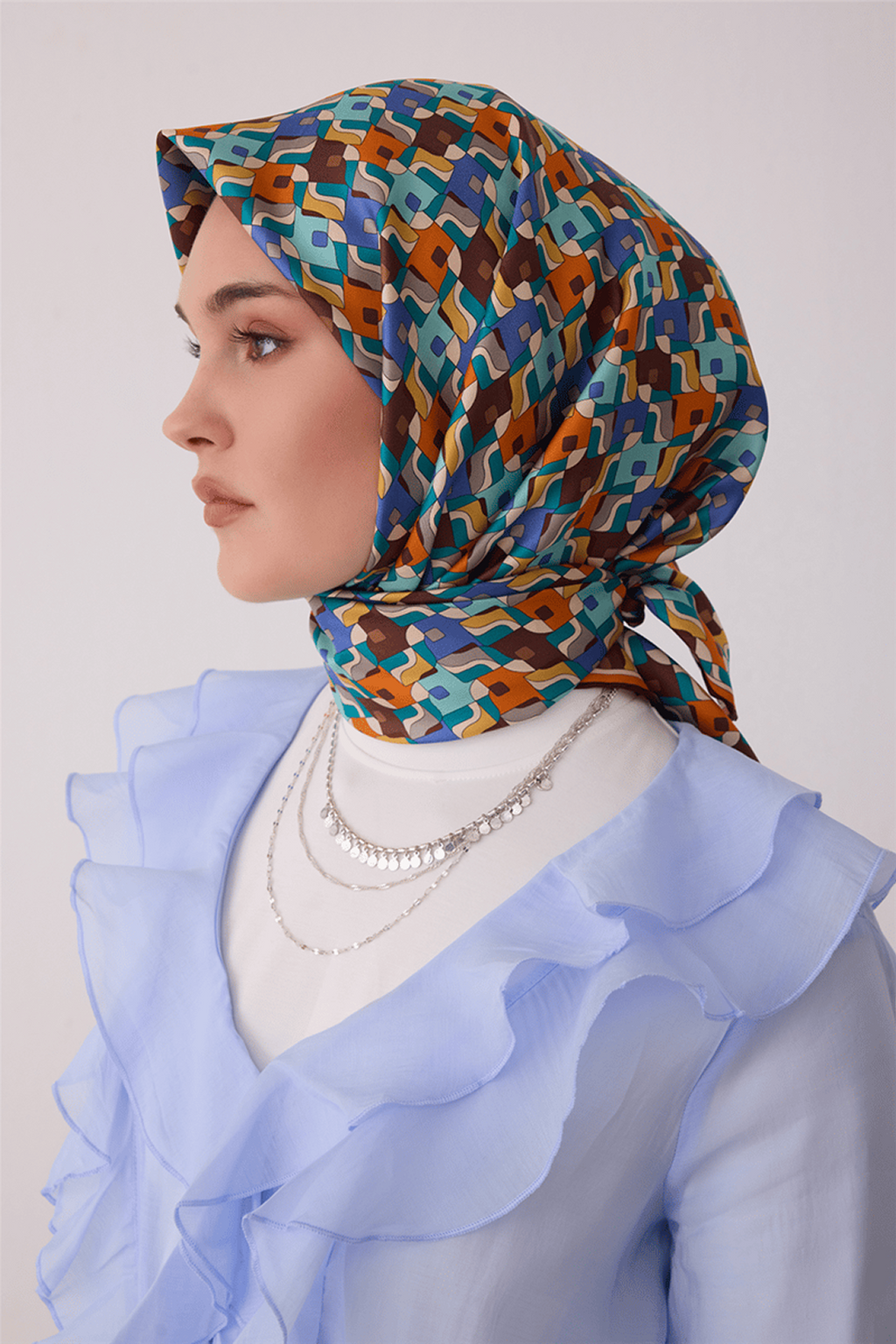 Belli Saf İpek Twill Eşarp 26k4402 Mavi