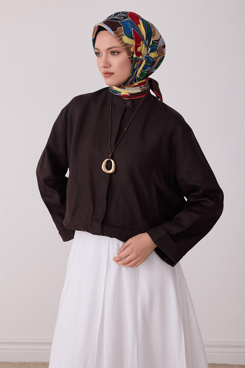 Belli Saf İpek Twill Eşarp 26k4413 Acı Kahve