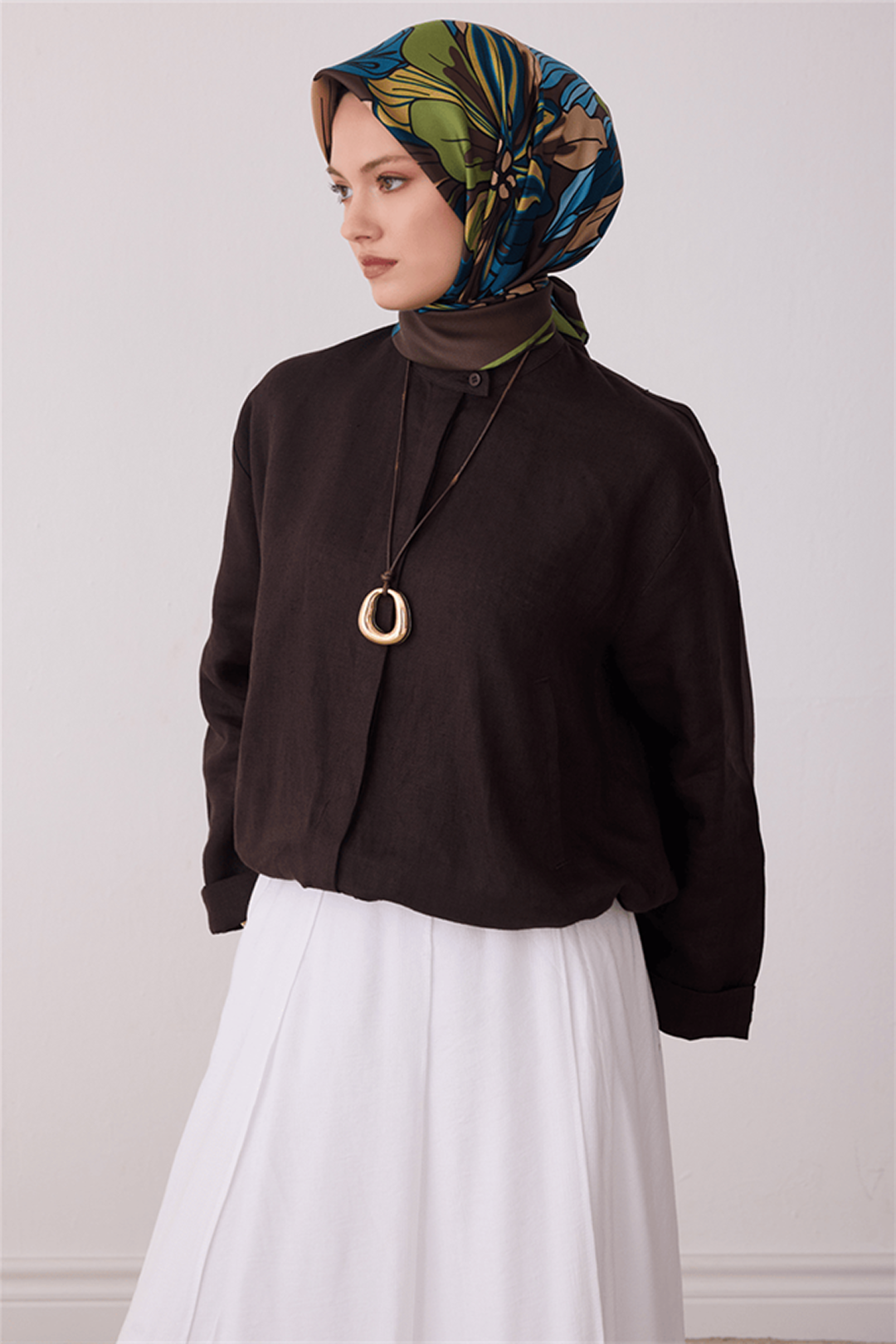 Belli Saf İpek Twill Eşarp 26k4413 Haki Yeşil