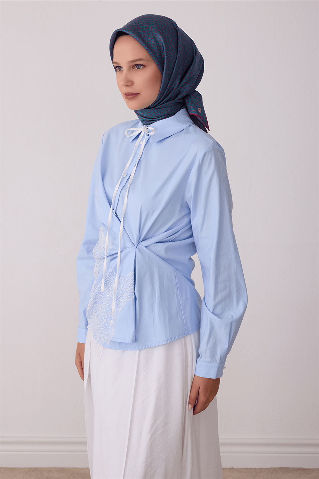 Belli Saf İpek Twill Eşarp 26k4418 Mavi