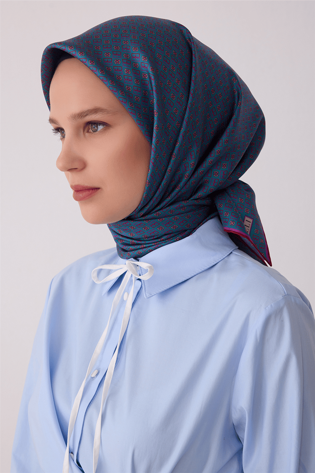 Belli Saf İpek Twill Eşarp 26k4418 Mavi