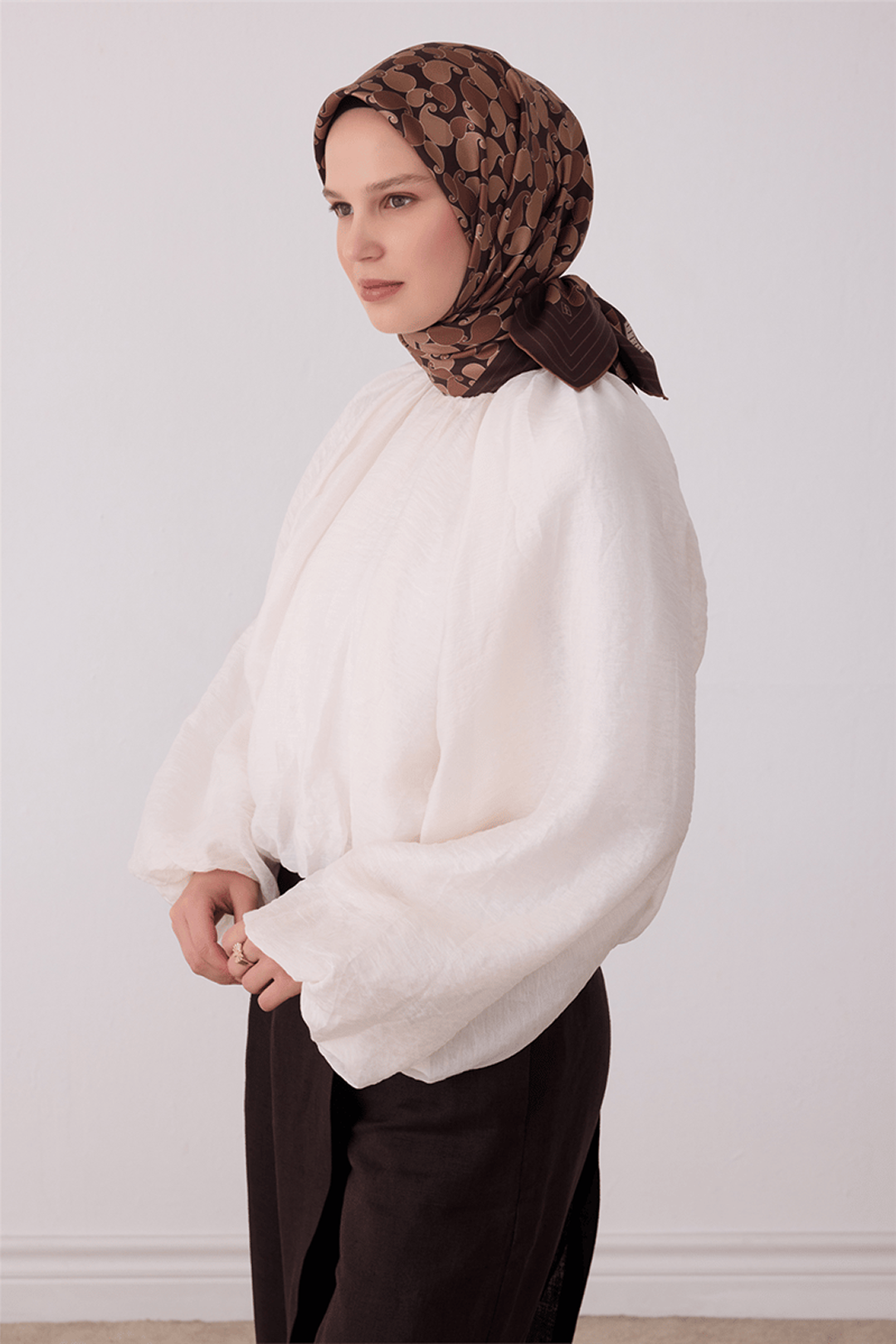 Belli Saf İpek Twill Eşarp 26k4422 Acı Kahve