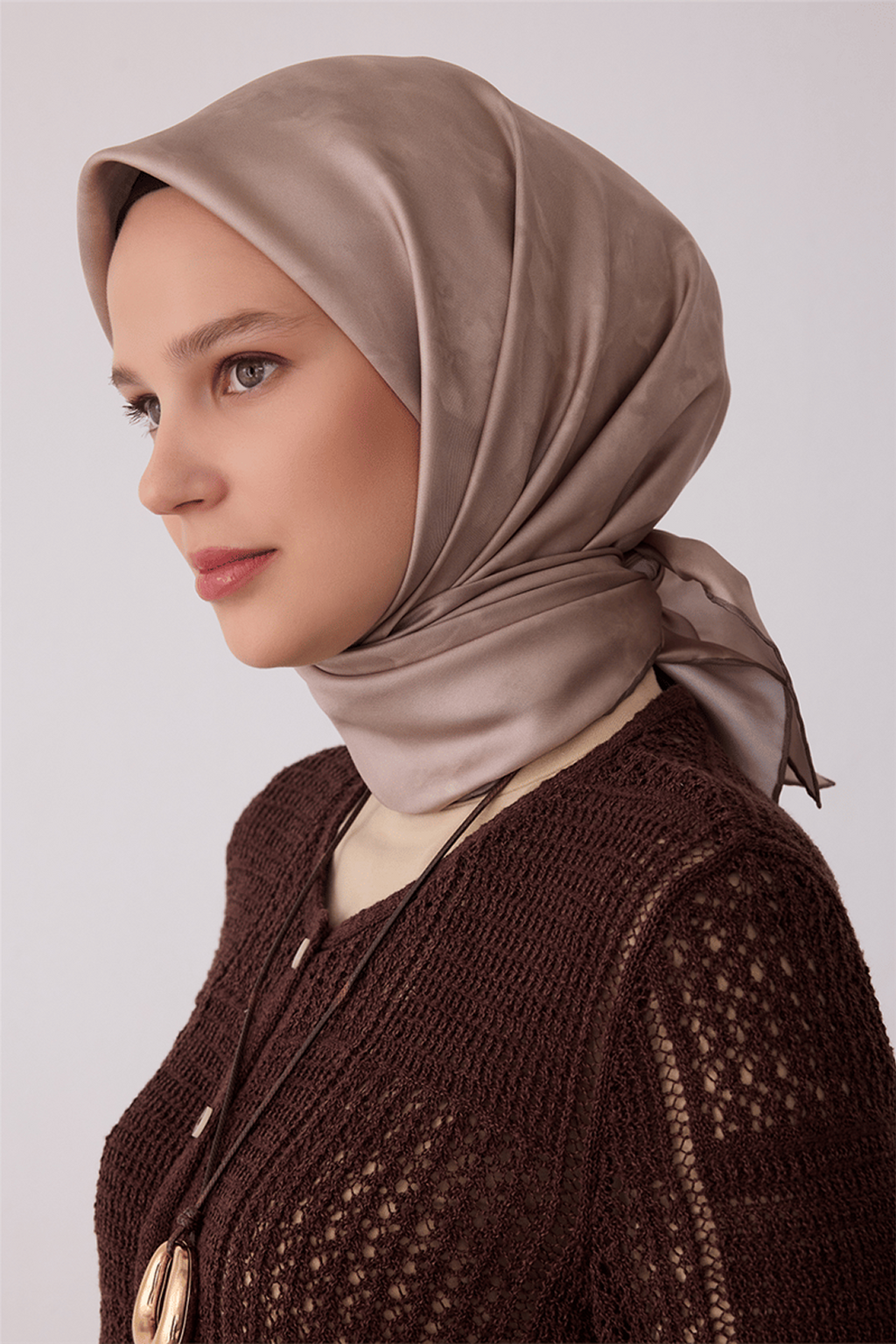 Belli Saf İpek Twill Eşarp 26k4428 Vizon Koyu