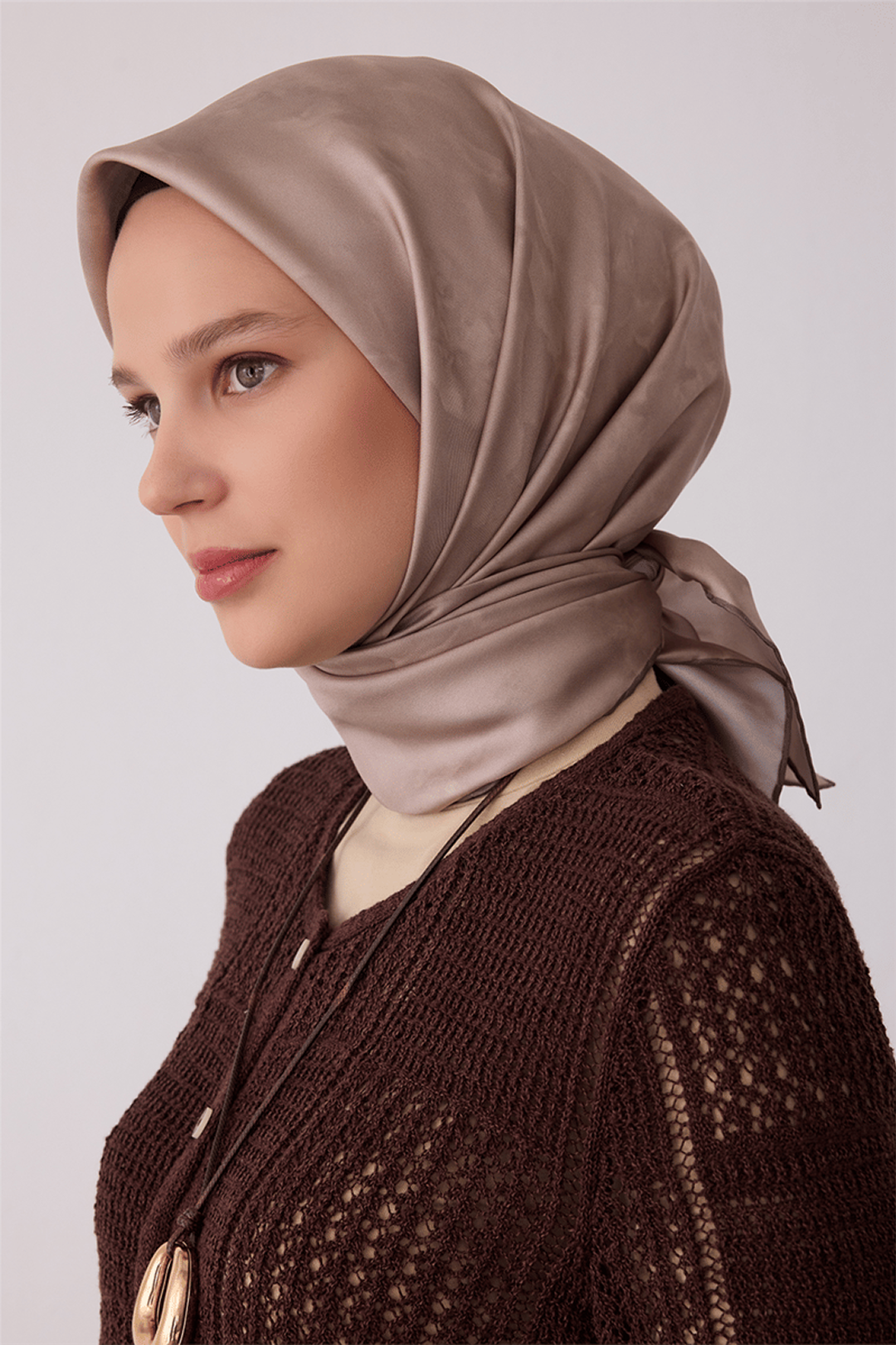 Belli Saf İpek Twill Eşarp 26k4428 Vizon Koyu