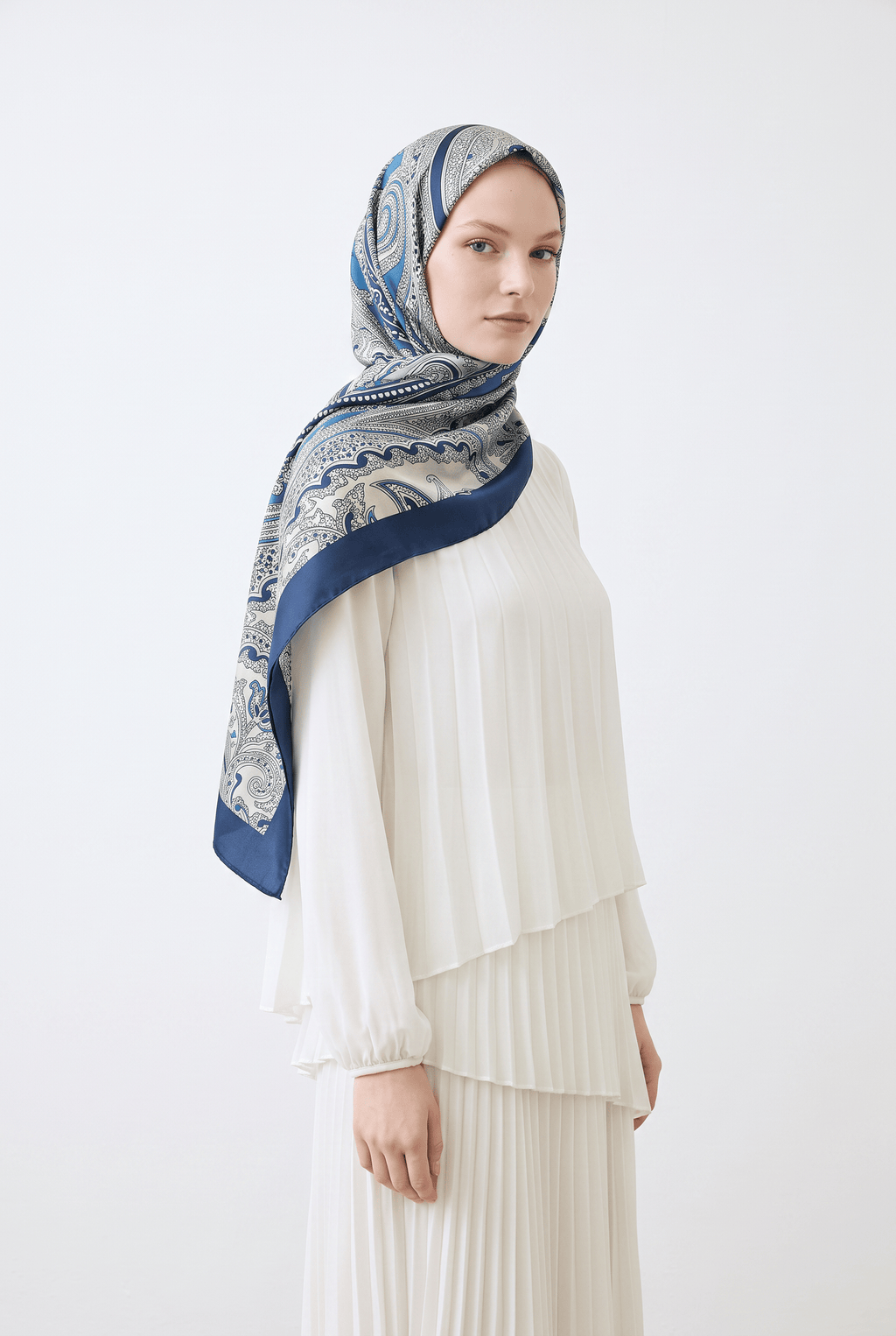 Emproyal 24 Winter Patterned Shawl - 11 Denim Blue