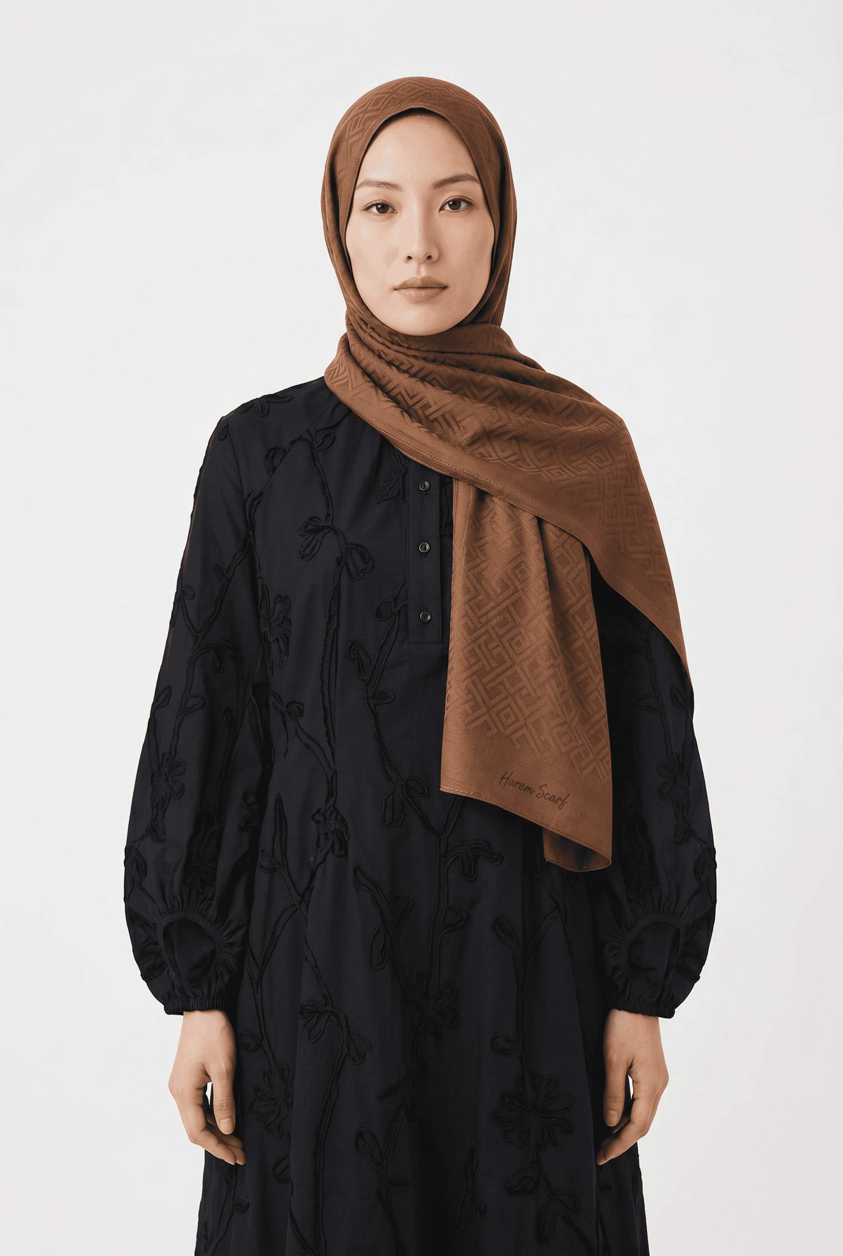 Harem 25y Alçin Jakarlı Şal Koyu Kahve