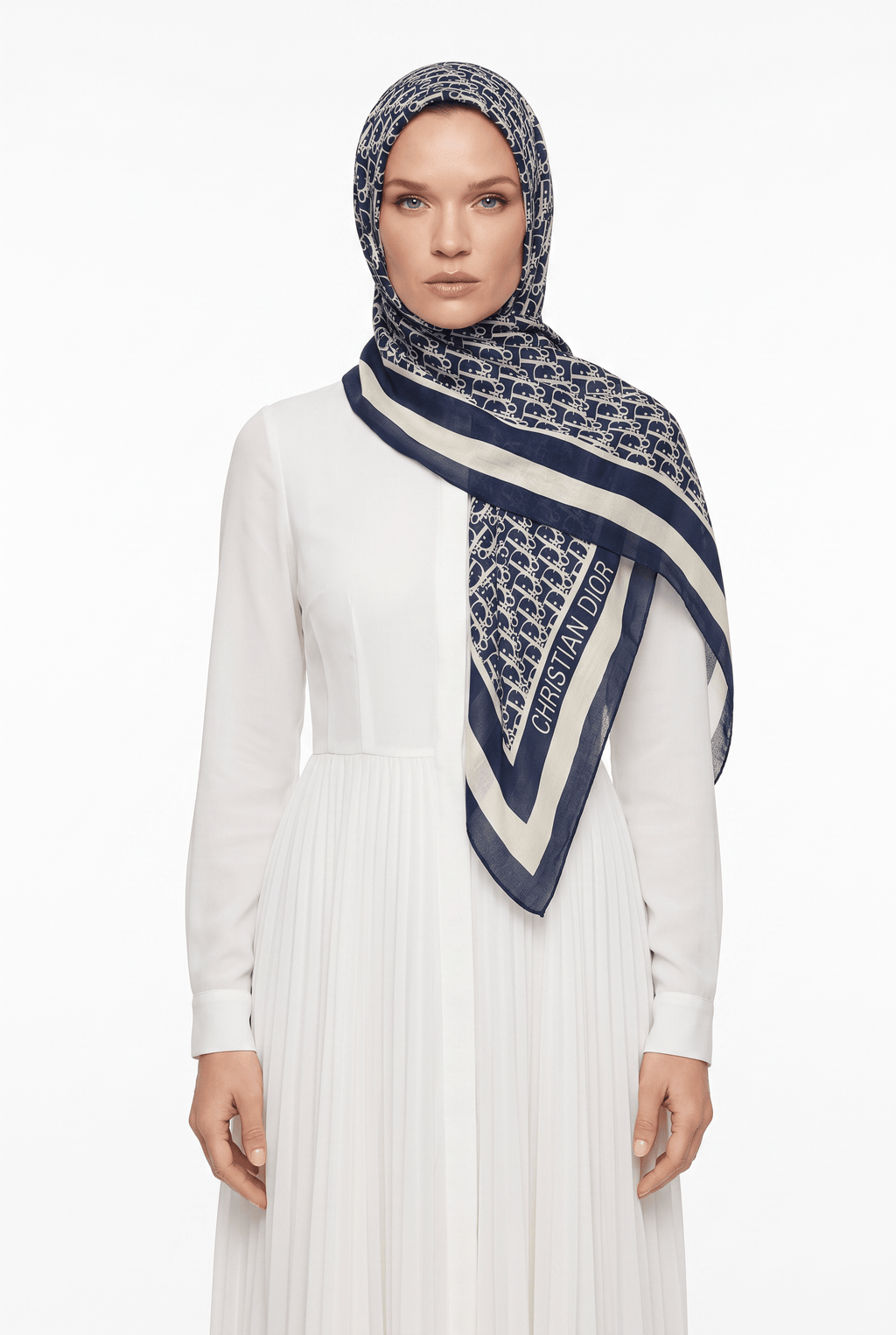 Indian Silk 25y Dior Scarf Navy Blue