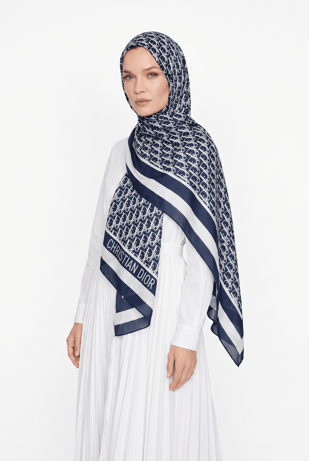 Indian Silk 25y Dior Scarf Navy Blue