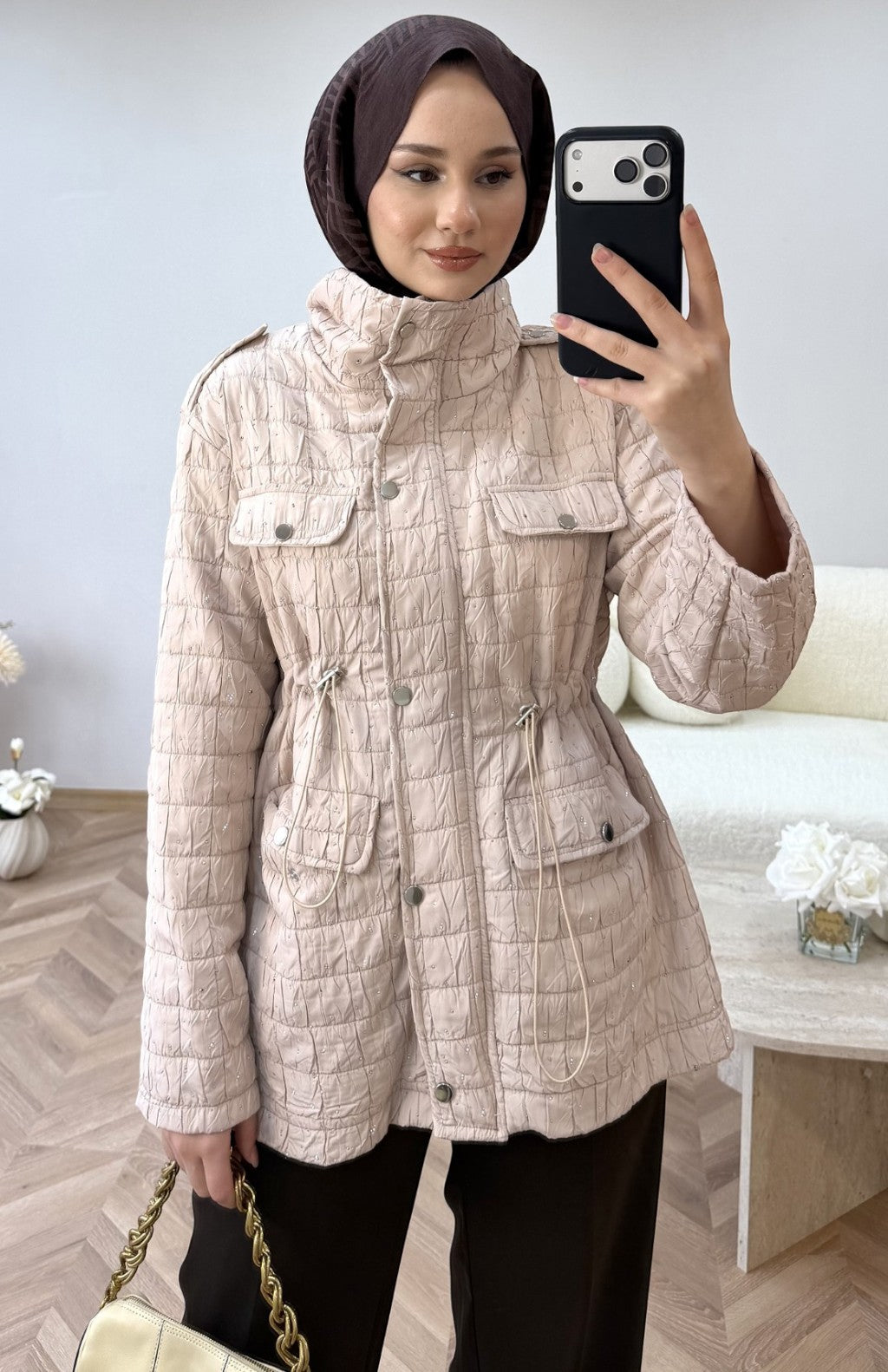 Taşlı Ceket Krem