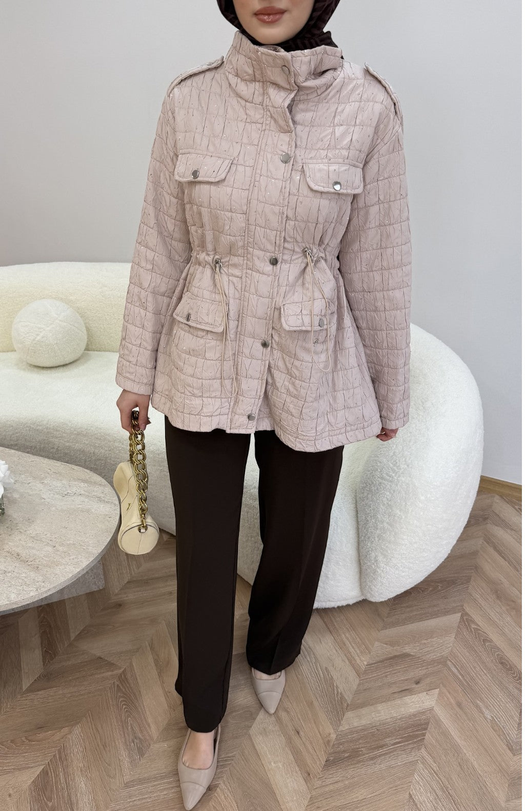 Taşlı Ceket Krem