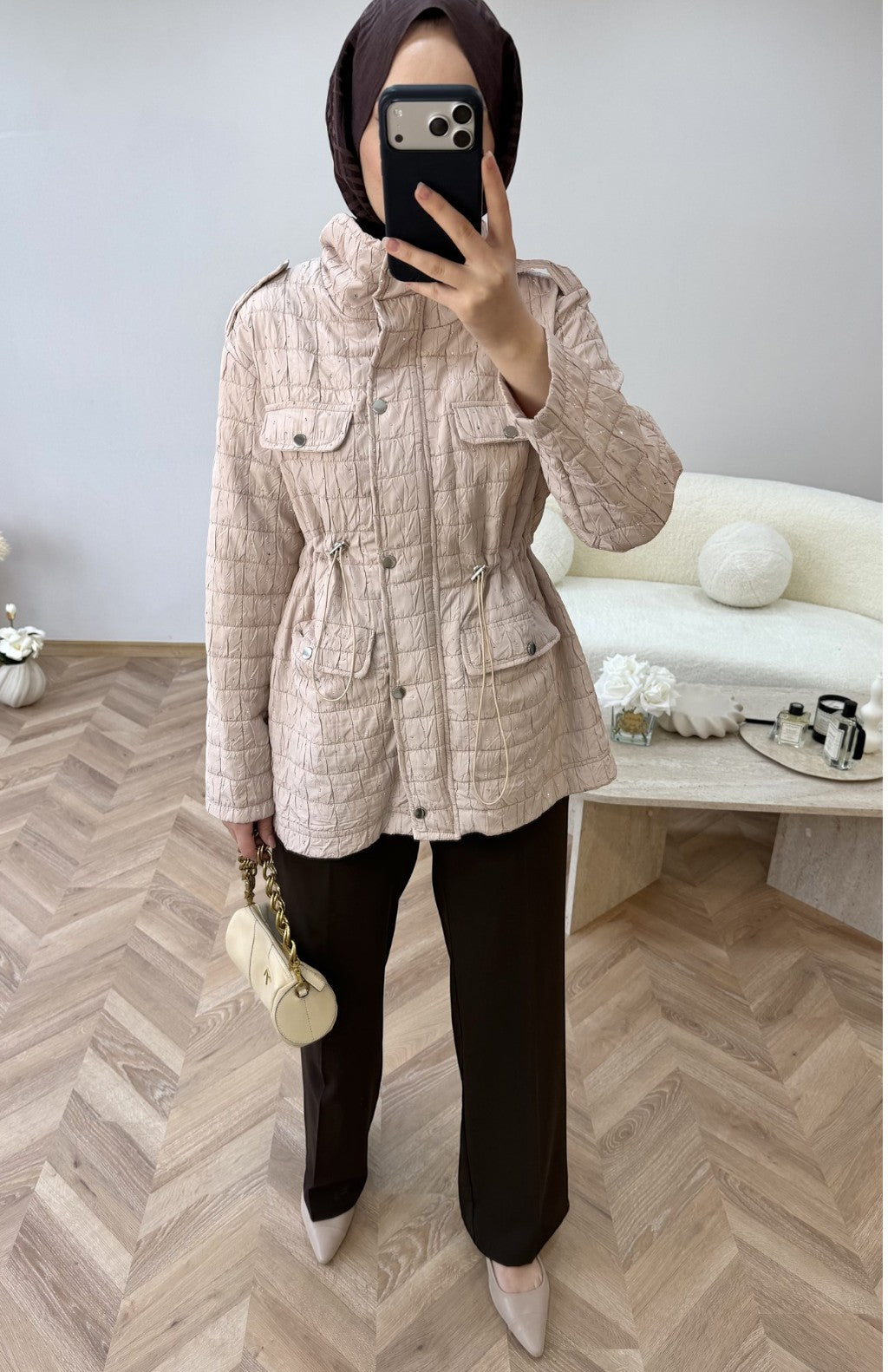 Taşlı Ceket Krem